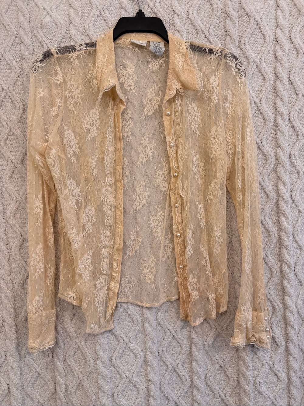 White Stag Sheer Lace Button-Down Blouse in Champagne